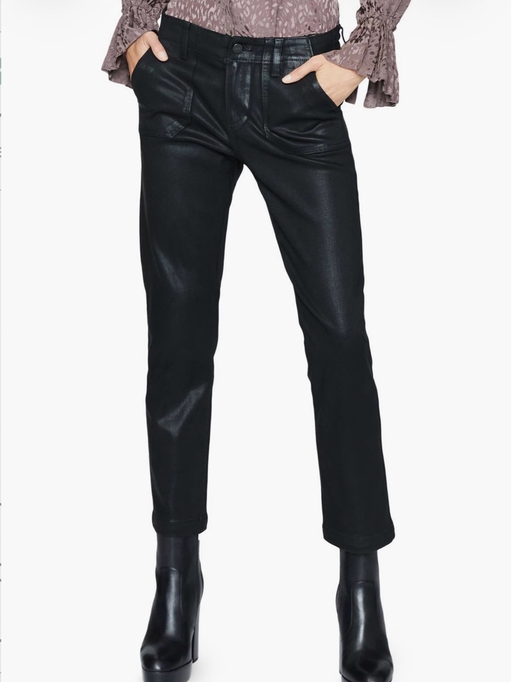 PAIGE Mayslie Jean in Black Luxe Coating NWOT